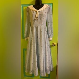 NWT Imported Retro Blue Polka Dot Maxi Shear Dress, Fit and Flare Size S